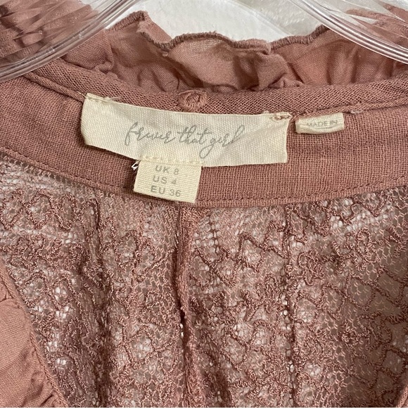 Anthropologie Stephanie Lace Pink Ruffle Lace Blouse Women's 4 Peasant Boho Top - Picture 5 of 13